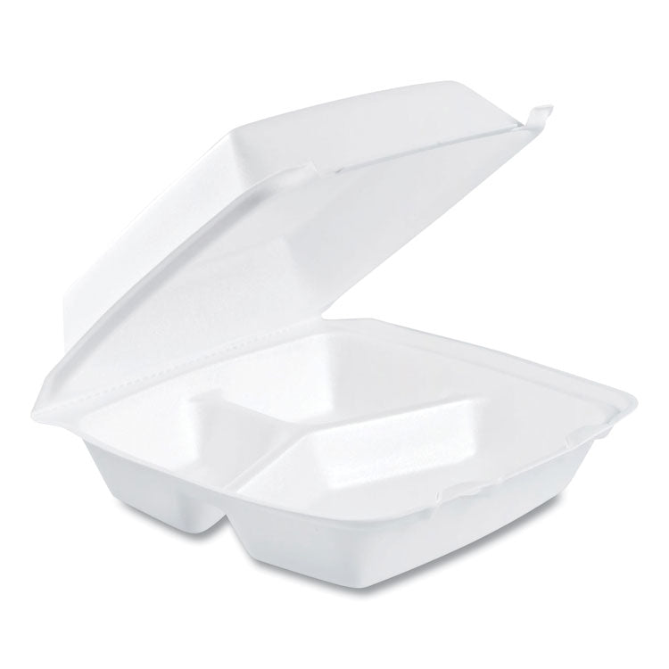 Dart - Foam Hinged Lid Containers, 3-Compartment, 8.38 x 7.78 x 3.25, 200/Carton