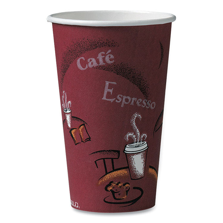 Dart - Solo Paper Hot Drink Cups in Bistro Design, 16 oz, Maroon, 50/Pack