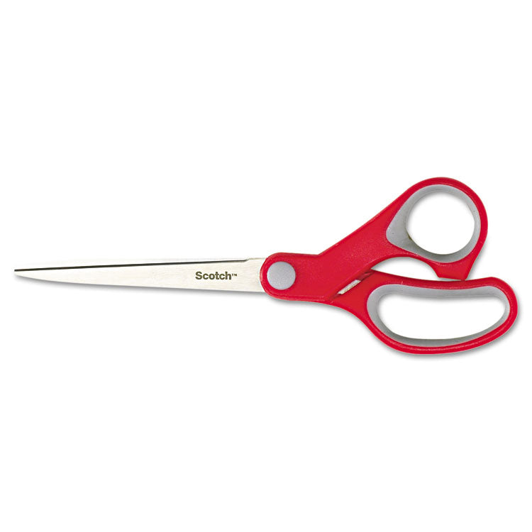 Scotch - Multi-Purpose Scissors, Pointed Tip, 7" Long, 3.38" Cut Length, Gray/Red Straight Handle