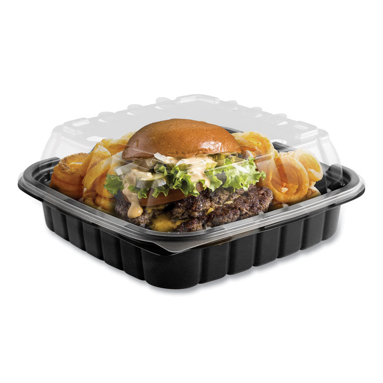 Anchor Packaging - Crisp Foods Technologies Containers, 33 oz, 8.46 x 8.46 x 3.16, Clear/Black, Plastic, 180/Carton