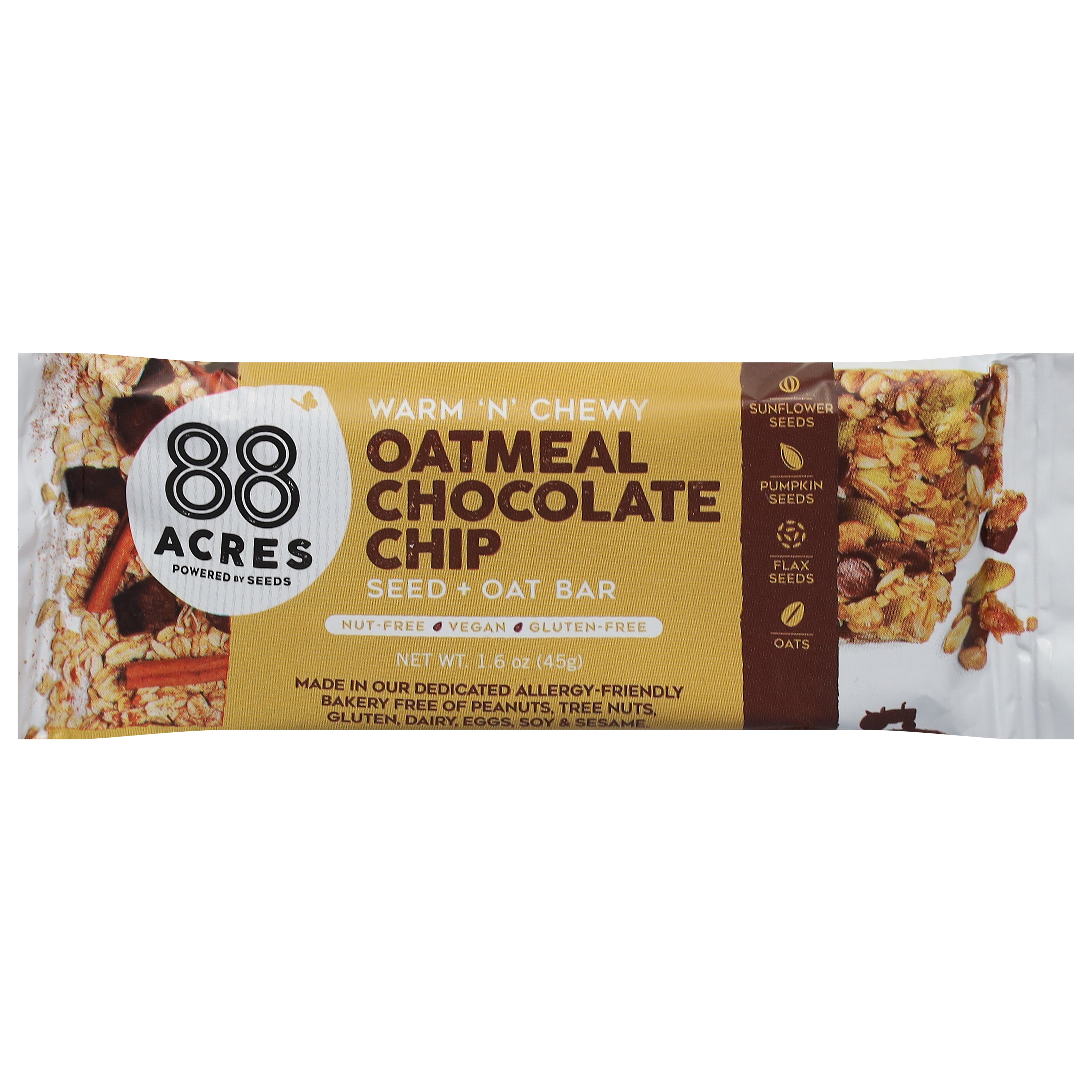 88 Acres Oatmeal Chocolate Chip Seed + Oat Bar 1.6 oz - Case of 9