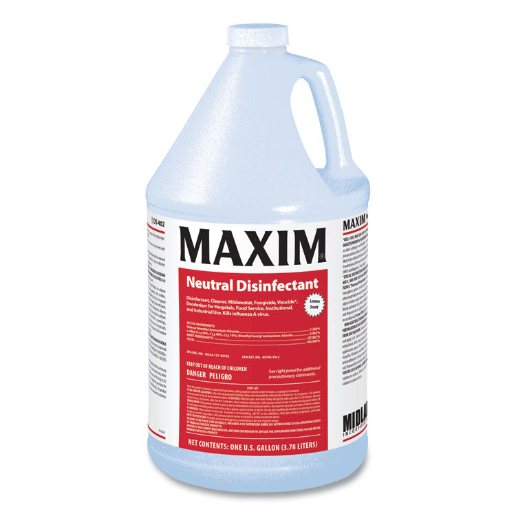 Maxim - Neutral Disinfectant, Lemon Scent, 1 gal Bottle, 4/Carton