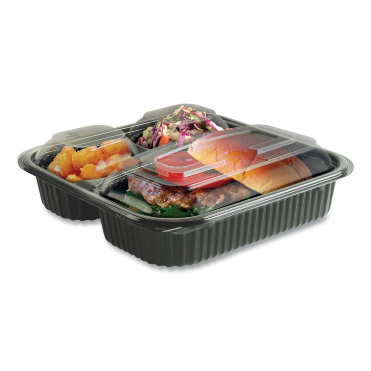 Anchor Packaging - Culinary Squares 2-Piece/3-Compartment Microwavable Container, 21 oz/6 oz/6 oz, 8.46 x 8.46 x 2.5, Clear/Blk, Plastic, 150/CT