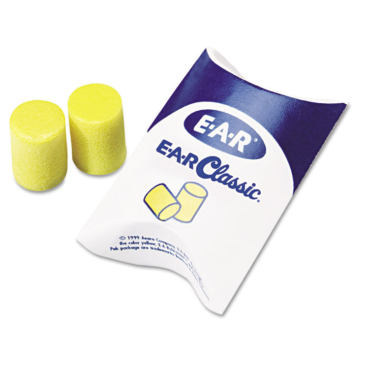 3M - E-A-R Classic Earplugs, Pillow Paks, Cordless, PVC Foam, Yellow, 200 Pairs/Box