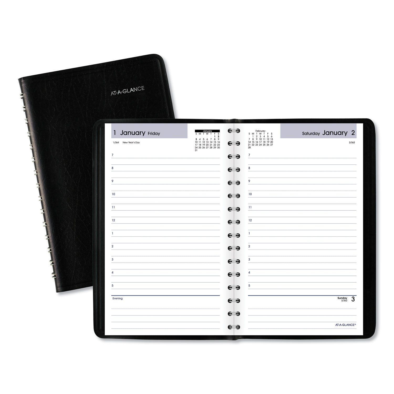 DayMinder Daily Appointment Book, 8" x 5", Black Cover, 12-Month (Jan to Dec): 2026