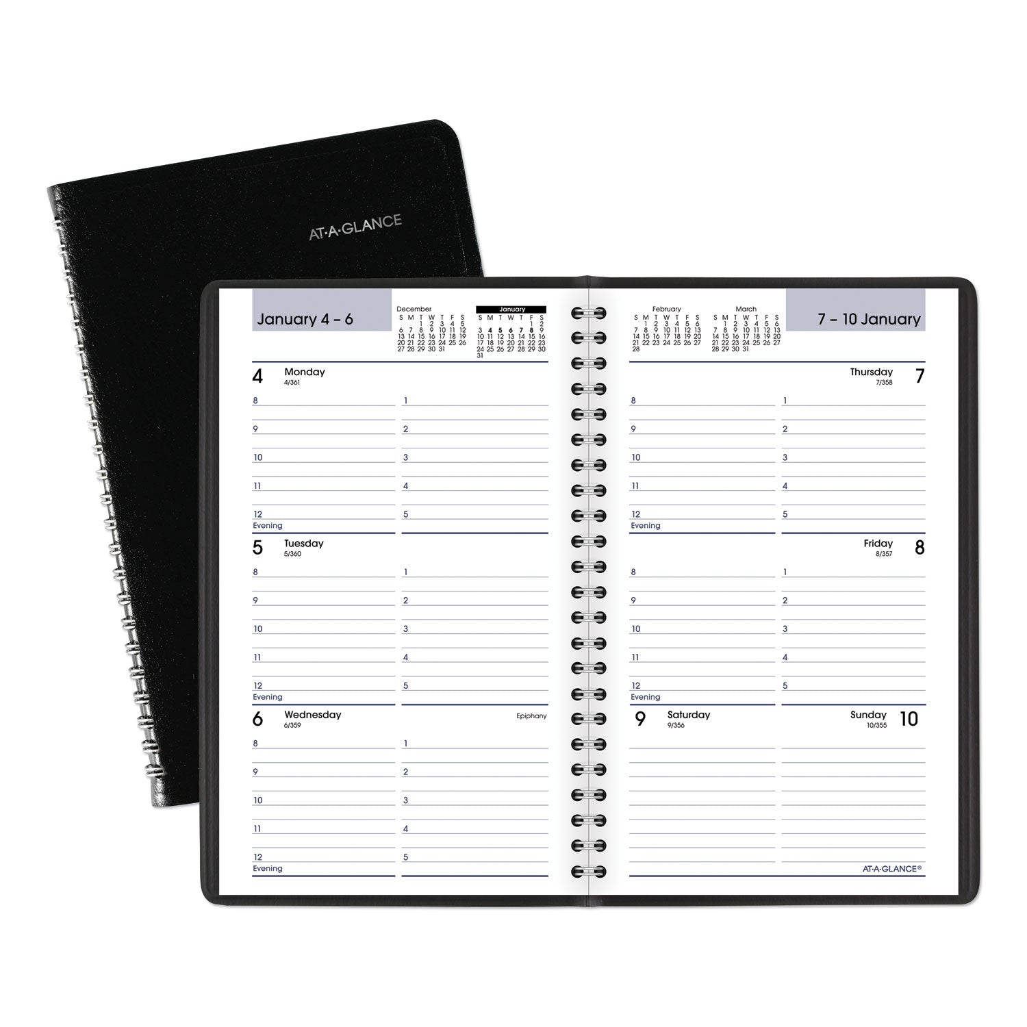 DayMinder Block Format Weekly Appointment Book, 8.5 x 5.5, Black Cover, 12-Month (Jan to Dec): 2026
