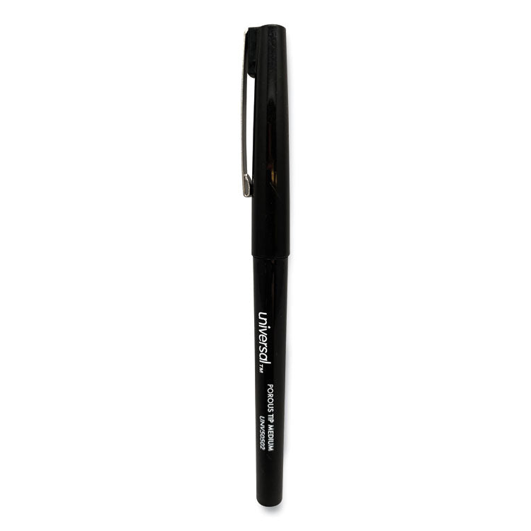 Universal - Porous Point Pen, Stick, Medium 0.7 mm, Black Ink, Black Barrel, Dozen