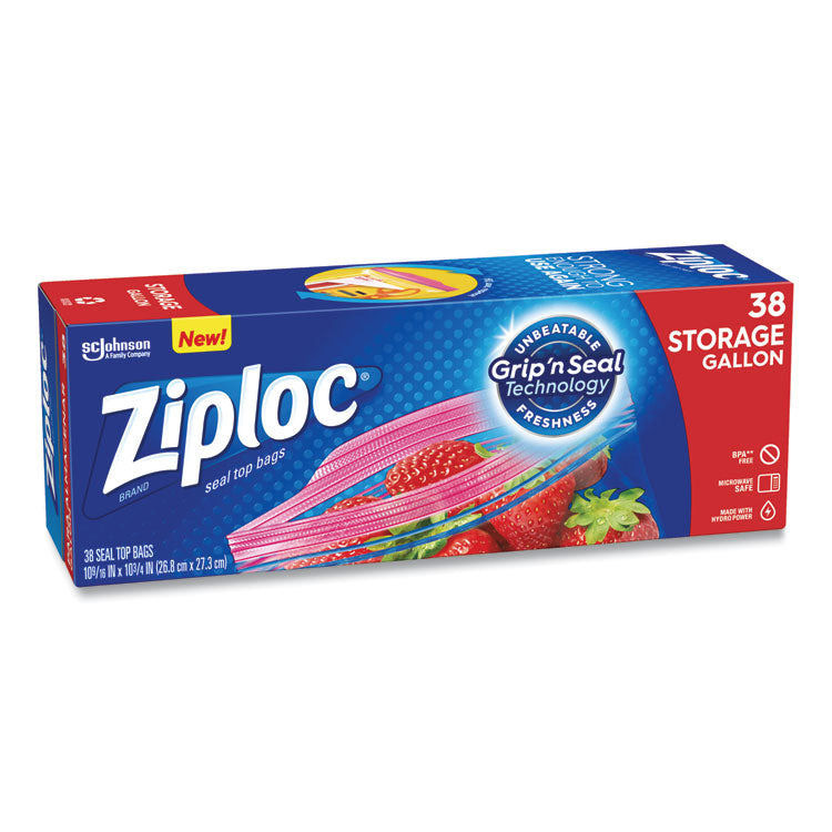 Ziploc - Double Zipper Storage Bags, 1 gal, 1.75 mil, 10.56" x 10.75", Clear, 38/Box