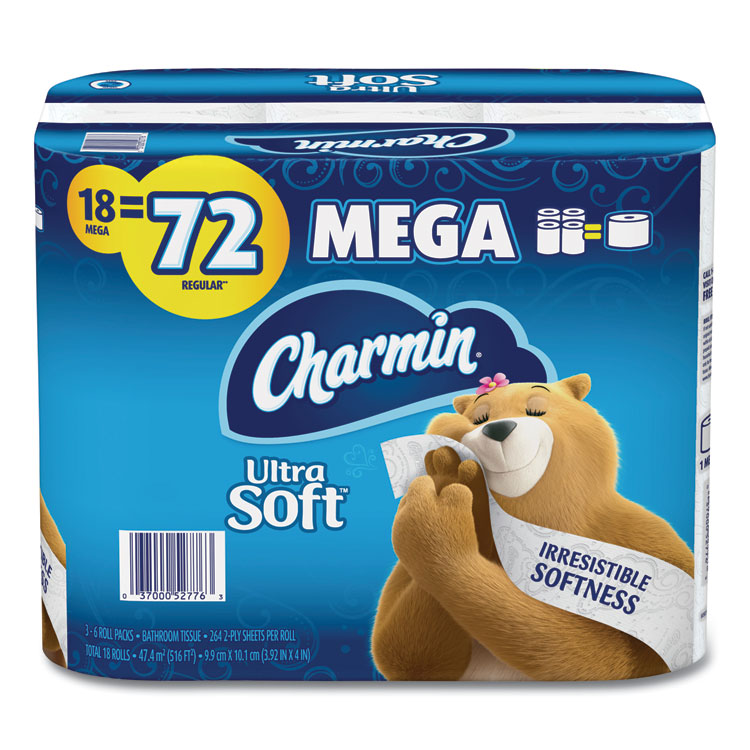 Charmin - Ultra Soft Bathroom Tissue, Mega Roll, Septic Safe, 2-Ply, White, 224 Sheets/Roll, 18 Rolls/Carton