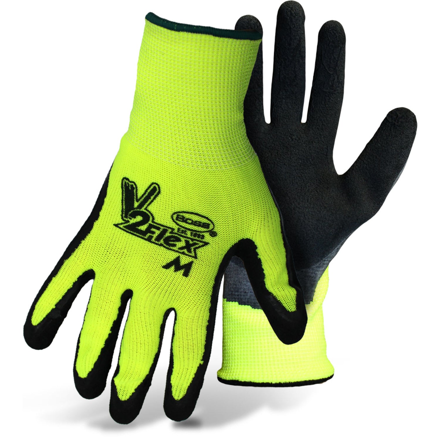 Boss V2 Flexi Grip Men's Indoor/Outdoor Hi-Viz Work Gloves Black/High-Vis Green M 1 pair