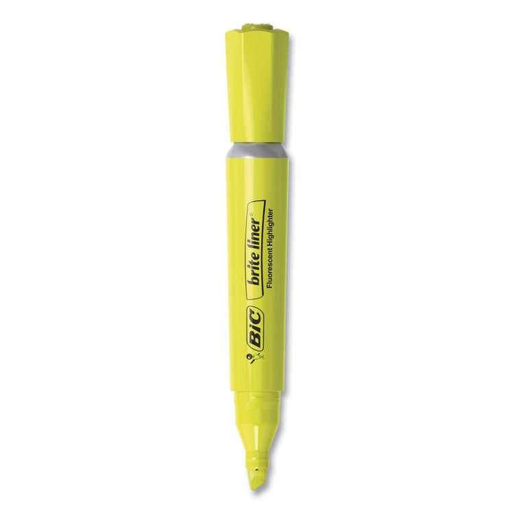 BIC - Brite Liner Tank-Style Highlighter, Fluorescent Yellow Ink, Chisel Tip, Yellow/Black Barrel, Dozen