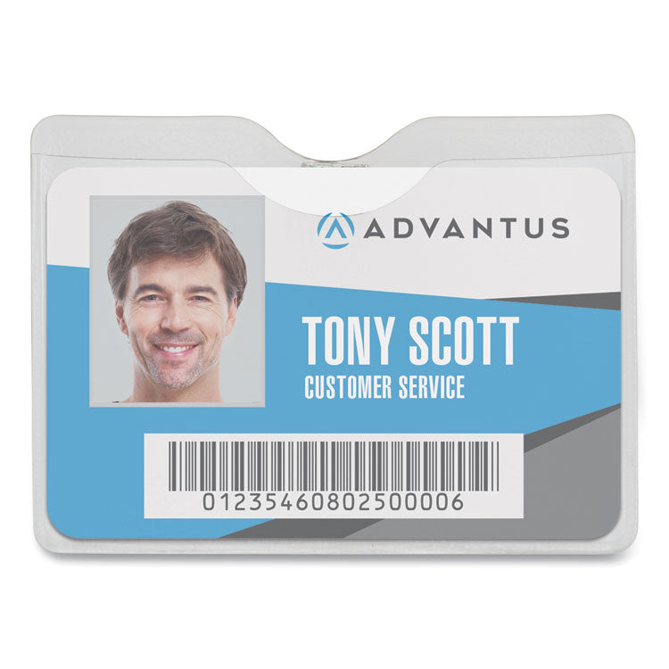 Advantus - Security ID Badge Holders with Clip, Horizontal, Clear 3.5" x 3" Holder, 3.5" x 3" Insert, 50/Box