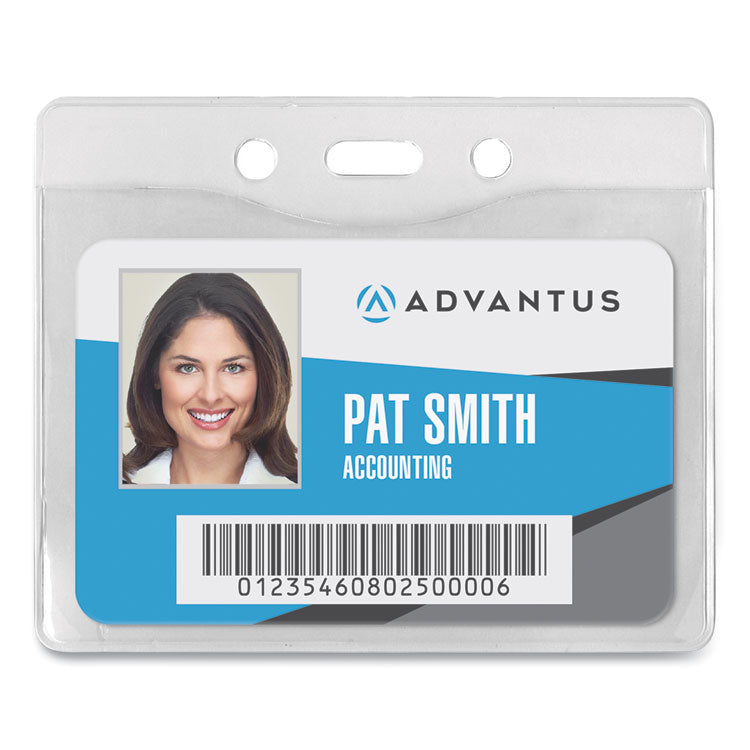 Advantus - Security ID Badge Holders, Prepunched for Chain/Clip, Horizontal, Clear 4.25" x 3.5" Holder, 3.88" x 2.88" Insert, 50/Box