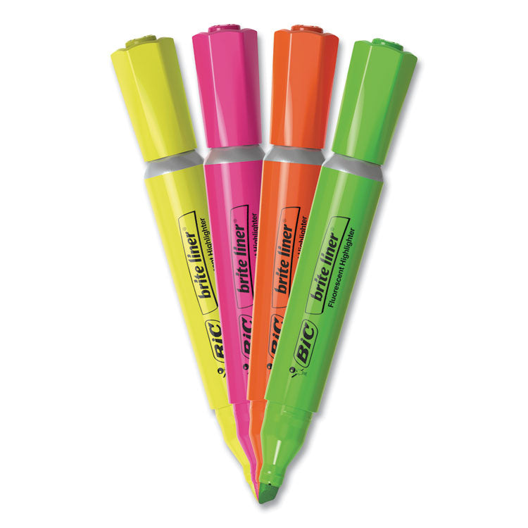 BIC - Brite Liner Tank-Style Highlighter, Assorted Ink Colors, Chisel Tip, Assorted Barrel Colors, 4/Set