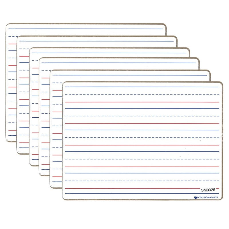 DOWLING MAGNETS - Double-sided Magnetic Dry-Erase Board, Line-Ruled/Blank, Pack of 6