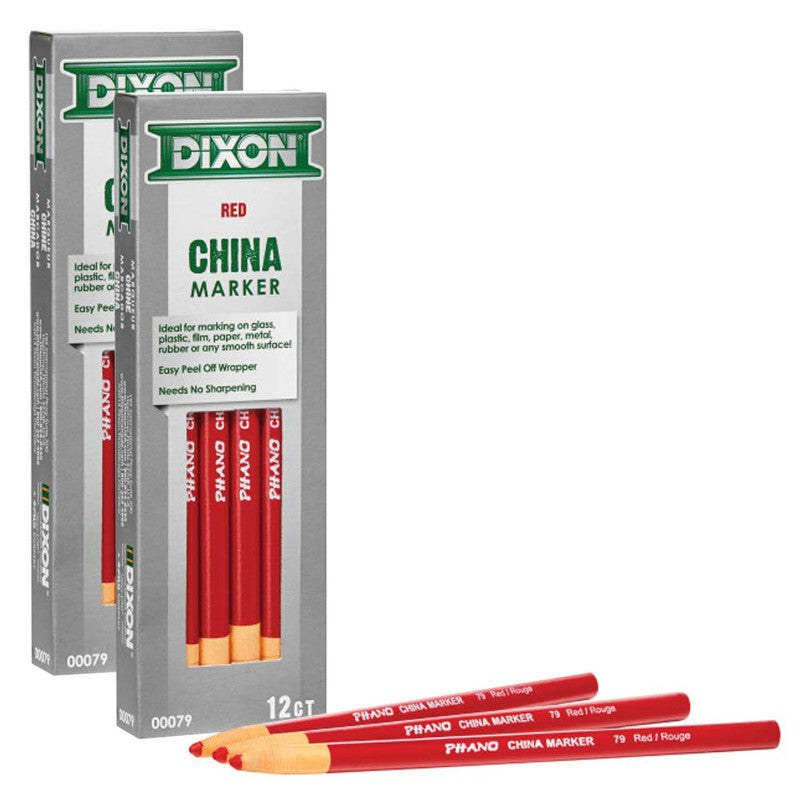 DIXON - Phano China Markers, Red, 12 Per Pack, 2 Packs