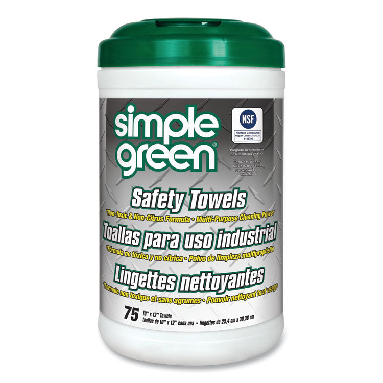 Simple Green - Safety Towels, 1-Ply, 10 x 11.75, White, Unscented, 75/Canister