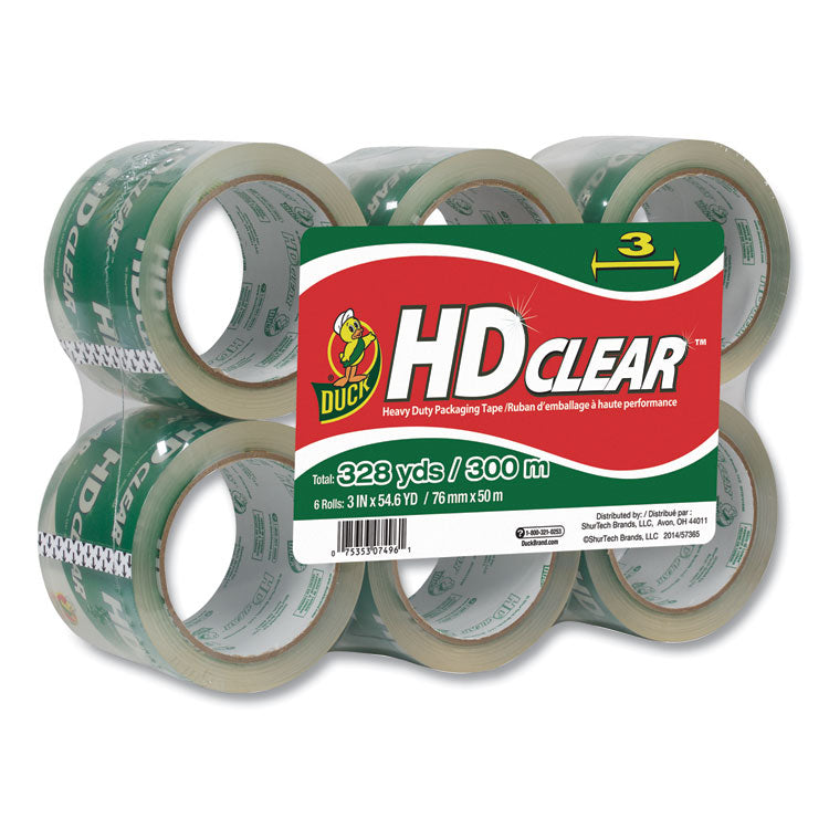 Duck - Heavy-Duty Carton Packaging Tape, 3" Core, 3" x 54.6 yds, Clear, 6/Pack