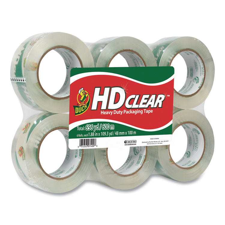 Duck - Heavy-Duty Carton Packaging Tape, 3" Core, 1.88" x 109.3 yds, Clear, 6/Pack