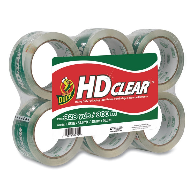 Duck - Heavy-Duty Carton Packaging Tape, 3" Core, 1.88" x 55 yds, Clear, 6/Pack