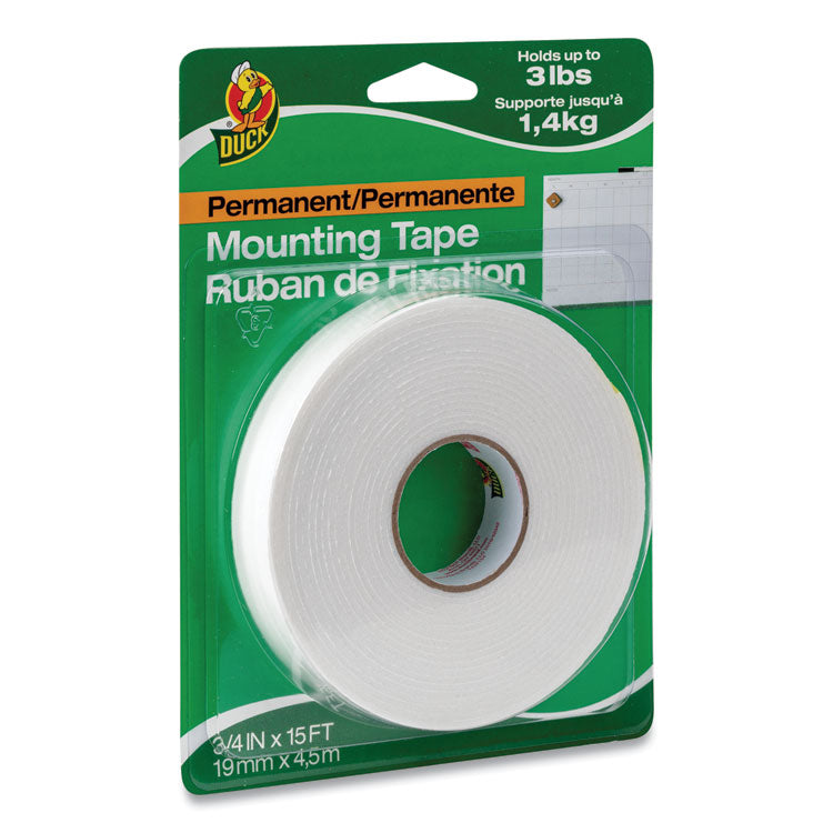 Duck - Double-Stick Foam Mounting Tape, Permanent, Holds Up to 2 lbs, 0.75" x 15 ft, White