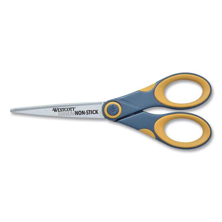 Westcott - Non-Stick Titanium Bonded Scissors, 7" Long, 3" Cut Length, Gray/Yellow Straight Handle