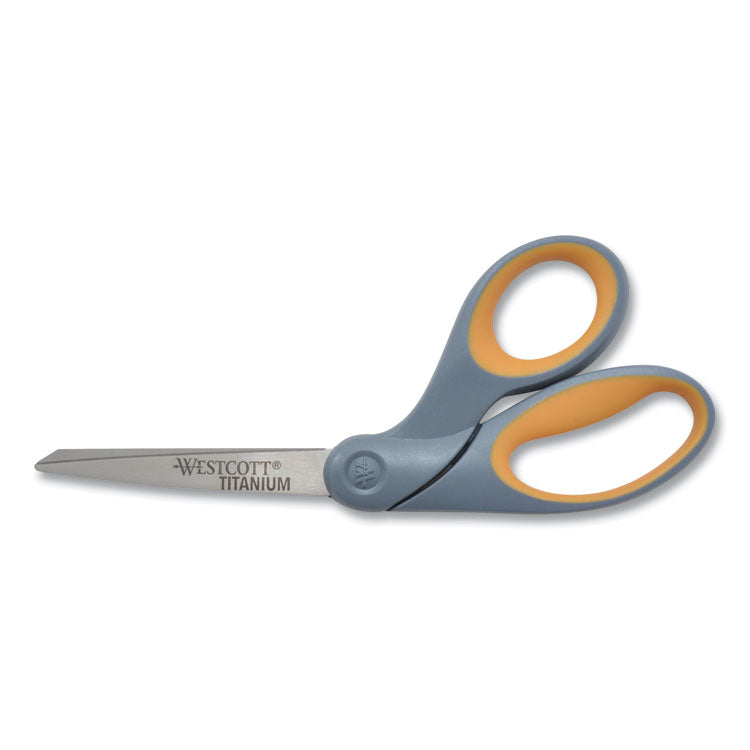 Westcott - Titanium Bonded Scissors, 8" Long, 3.5" Cut Length, Gray/Yellow Offset Handle