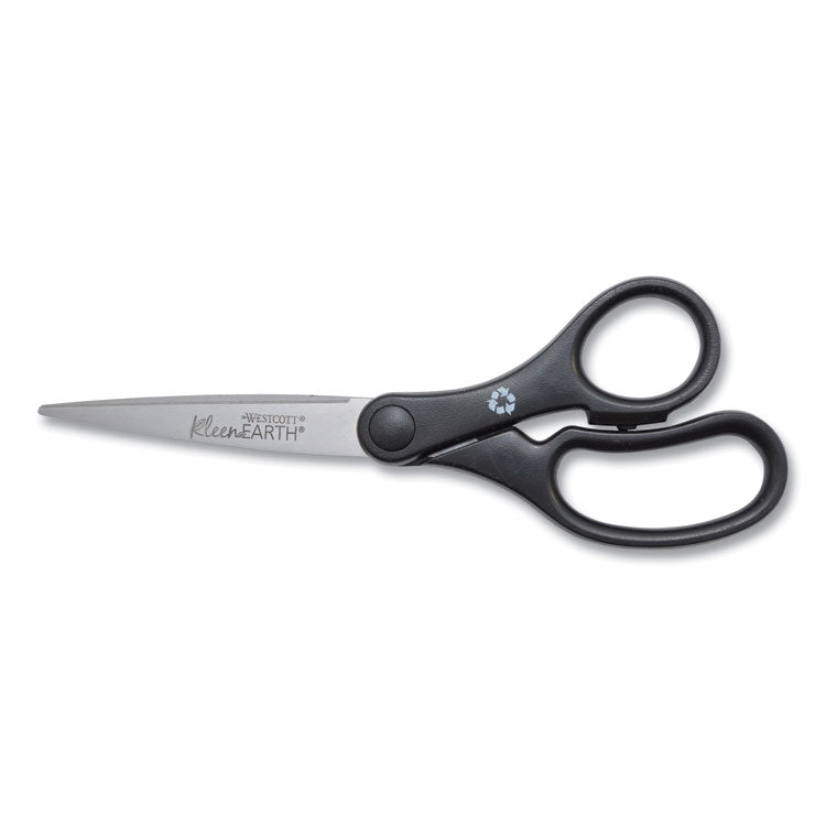 Westcott - KleenEarth Basic Plastic Handle Scissors, Pointed Tip, 7" Long, 2.8" Cut Length, Black Straight Handle