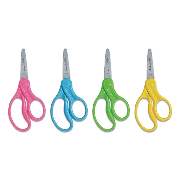 Westcott - For Kids Scissors, Pointed Tip, 5" Long, 1.75" Cut Length, Randomly Assorted Straight Handles
