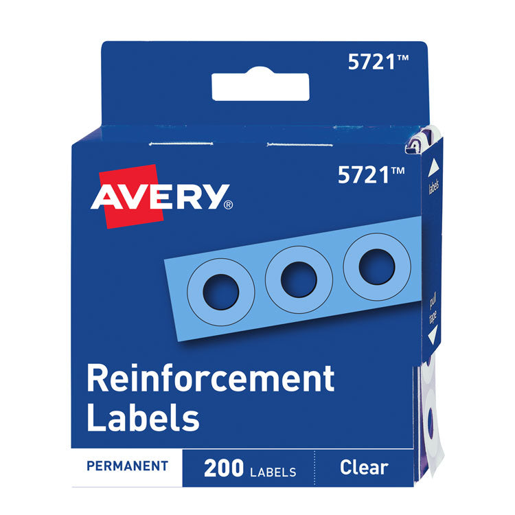 Avery - Dispenser Pack Hole Reinforcements, 0.25" Dia, Clear, 200/Pack, (5721)