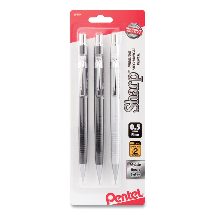 Pentel - Sharp Mechanical Pencil, 0.5 mm, HB (#2.5), Black Lead, Assorted Barrel Colors, 3/Pack (8355208)