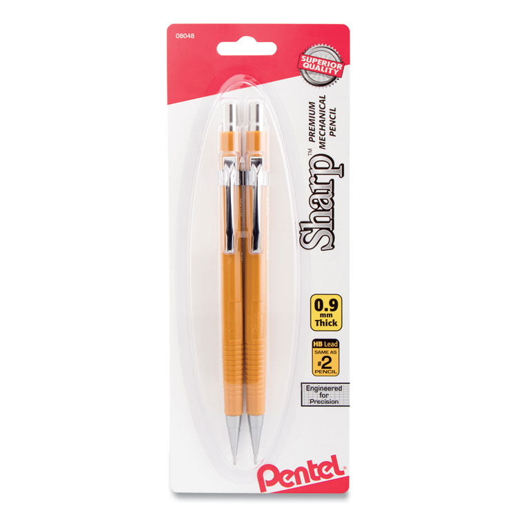 Pentel - Sharp Mechanical Pencil, 0.9 mm, HB (#2.5), Black Lead, Yellow Barrel, 2/Pack