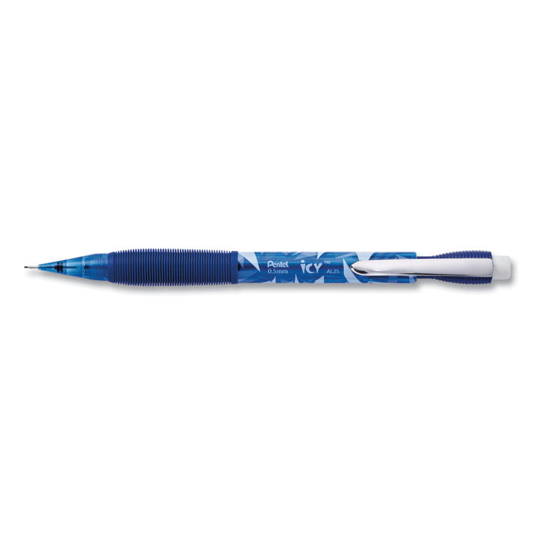 Pentel - Icy Mechanical Pencil, 0.5 mm, HB (#2.5), Black Lead, Transparent Blue Barrel, Dozen
