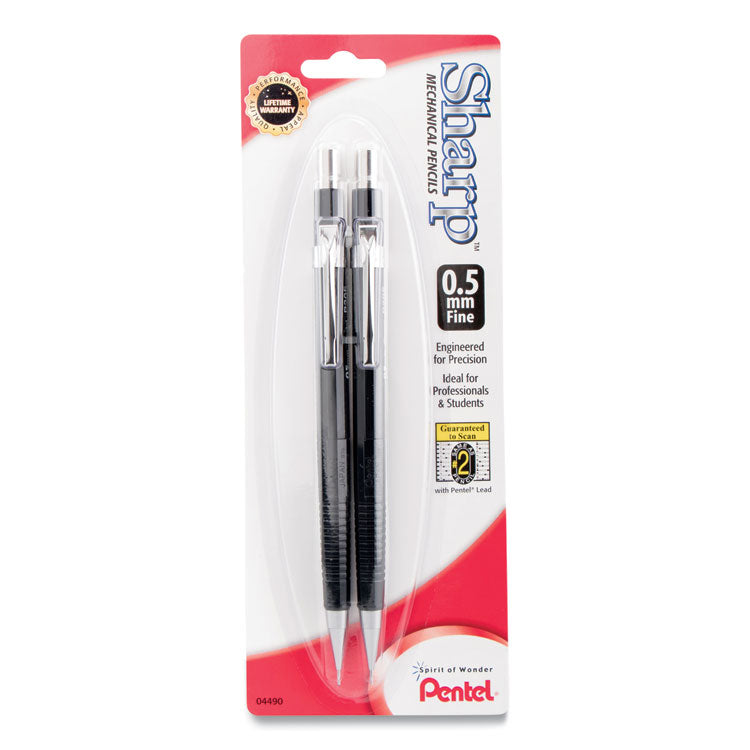 Pentel - Sharp Mechanical Pencil, 0.5 mm, HB (#2.5), Black Lead, Black Barrel, 2/Pack
