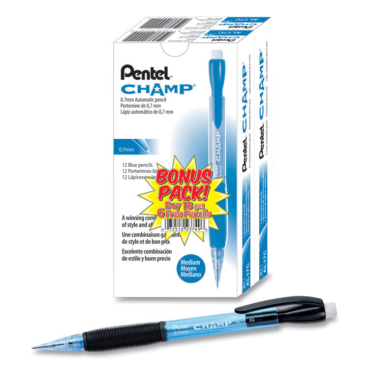 Pentel - Champ Mechanical Pencil, 0.7 mm, HB (#2.5), Black Lead, Blue Barrel, 24/Pack
