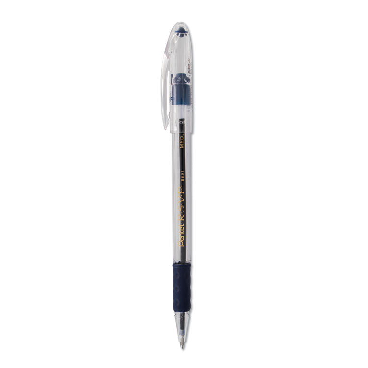 Pentel - R.S.V.P. Ballpoint Pen, Stick, Medium 1 mm, Blue Ink, Clear/Blue Barrel, Dozen