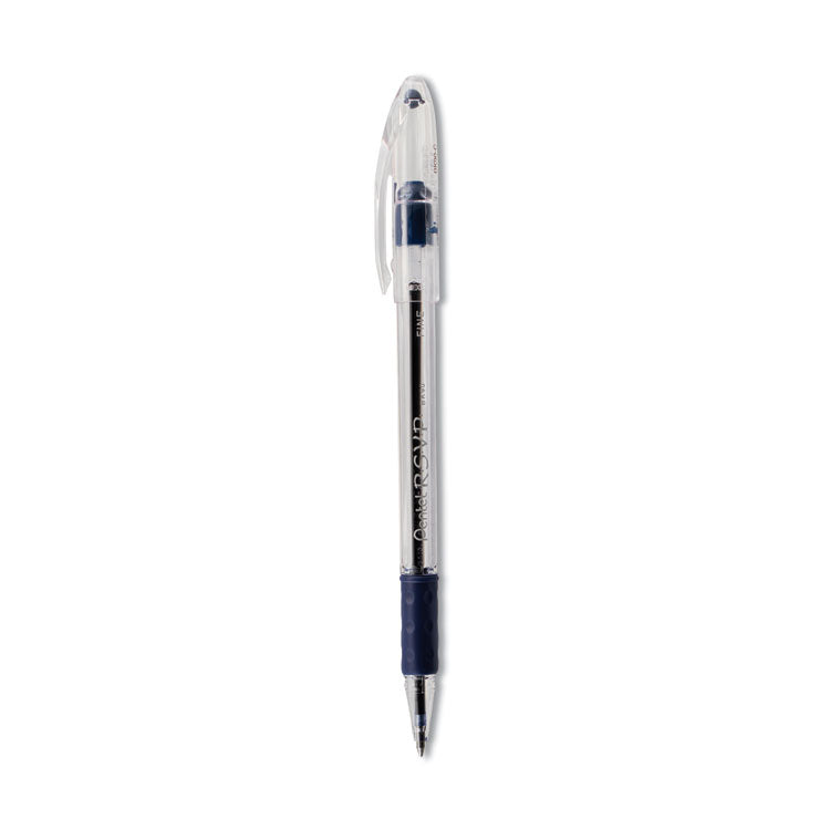Pentel - R.S.V.P. Ballpoint Pen, Stick, Fine 0.7 mm, Blue Ink, Clear/Blue Barrel, Dozen