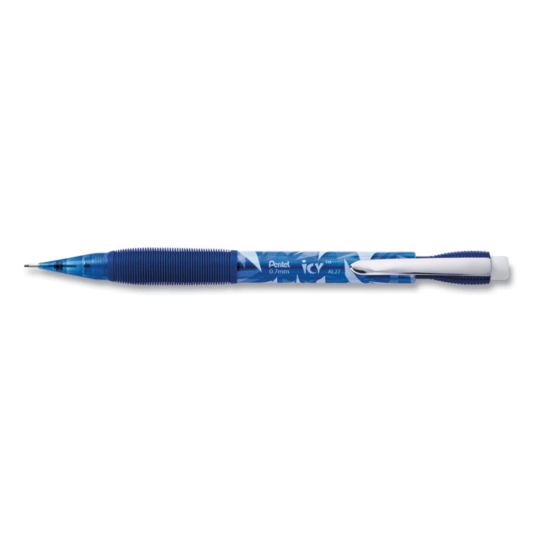 Pentel - Icy Mechanical Pencil, 0.7 mm, HB (#2.5), Black Lead, Transparent Blue Barrel, 24/Pack