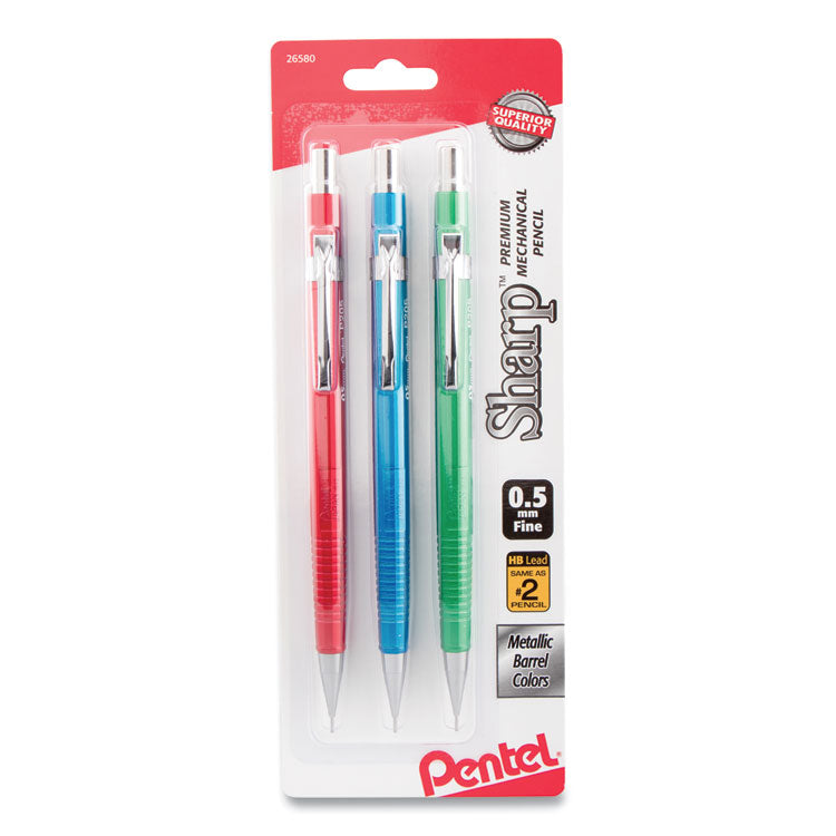 Pentel - Sharp Mechanical Pencil, 0.5 mm, HB (#2.5), Black Lead, Assorted Barrel Colors, 3/Pack (8355190)