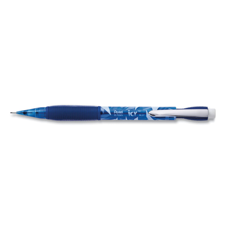 Pentel - Icy Mechanical Pencil, 0.7 mm, HB (#2.5), Black Lead, Transparent Blue Barrel, Dozen