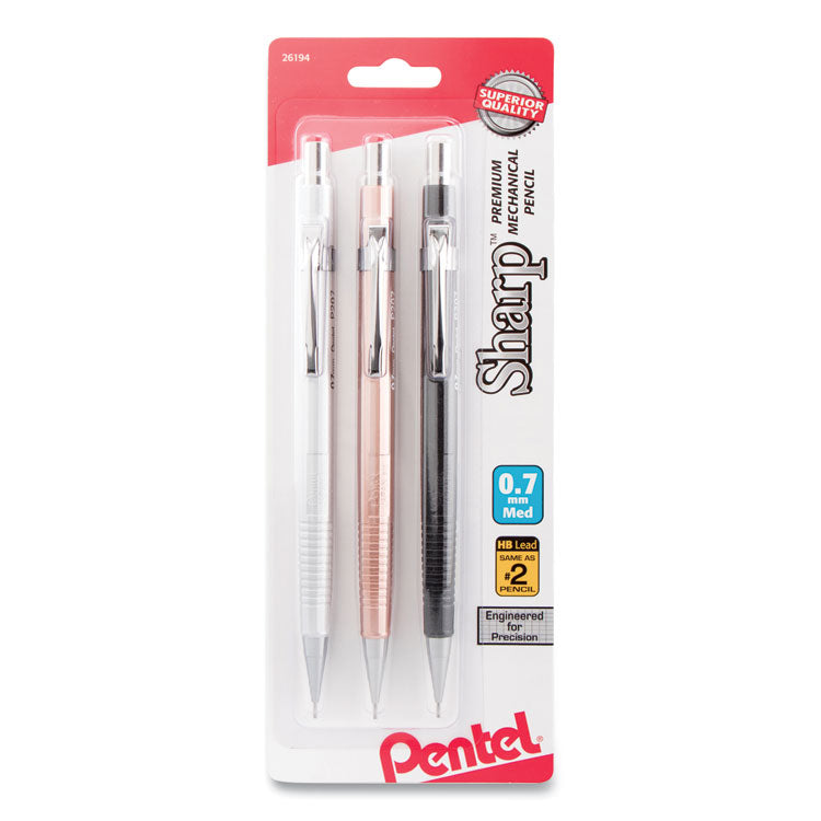 Pentel - Sharp Mechanical Pencil, 0.7 mm, HB (#2.5), Black Lead, Assorted Barrel Colors, 3/Pack (8425985)