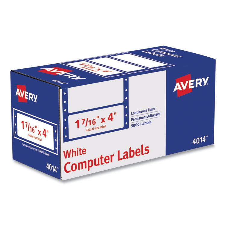 Avery - Dot Matrix Printer Mailing Labels, Pin-Fed Printers, 1.44 x 4, White, 5,000/Box