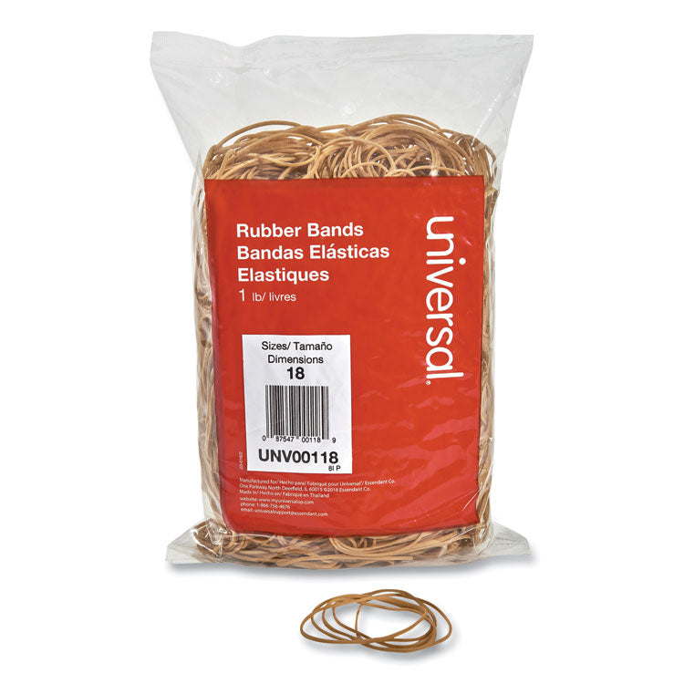 Universal - Rubber Bands, Size 18, 0.04" Gauge, Beige, 1 lb Box, 1,600/Pack