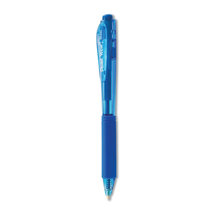 Pentel - WOW! Ballpoint Pen, Retractable, Medium 1 mm, Blue Ink, Blue Barrel, Dozen