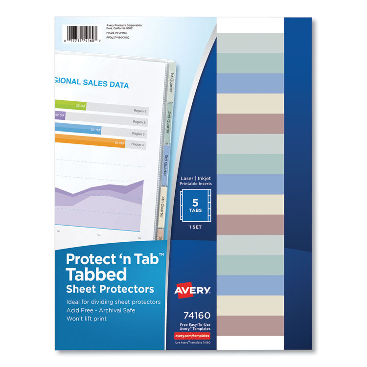 Avery - Protect 'n Tab Top-Load Clear Sheet Protectors w/Five Tabs, Letter