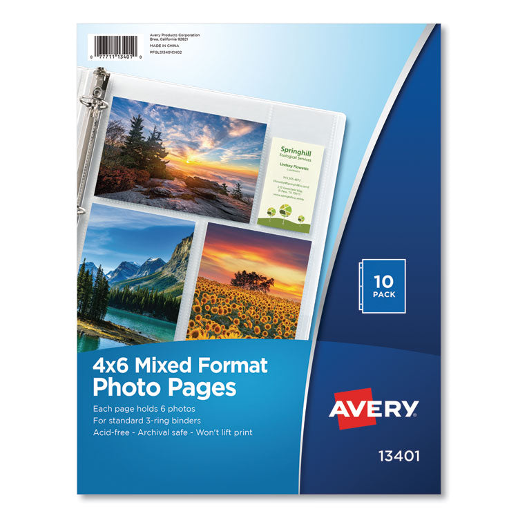 Avery - Photo Storage Pages for Six 4 x 6 Mixed Format Photos, 3-Hole Punched, 10/Pack