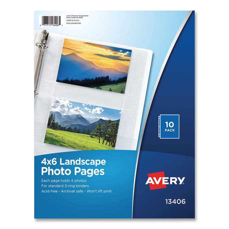 Avery - Photo Storage Pages for Four 4 x 6 Horizontal Photos, 3-Hole Punched, 10/Pack