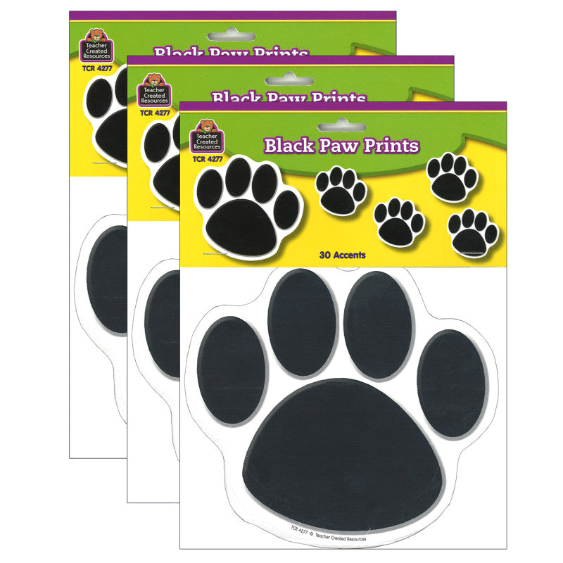 TEACHER CREATED RESOURCES - Black Paw Prints Accents, 30 Per Pack, 3 Packs