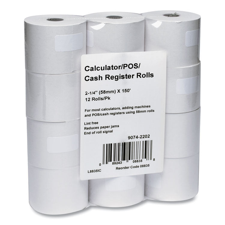 Iconex - Impact Bond Paper Rolls, 2.25" x 150 ft, White, 12/Pack