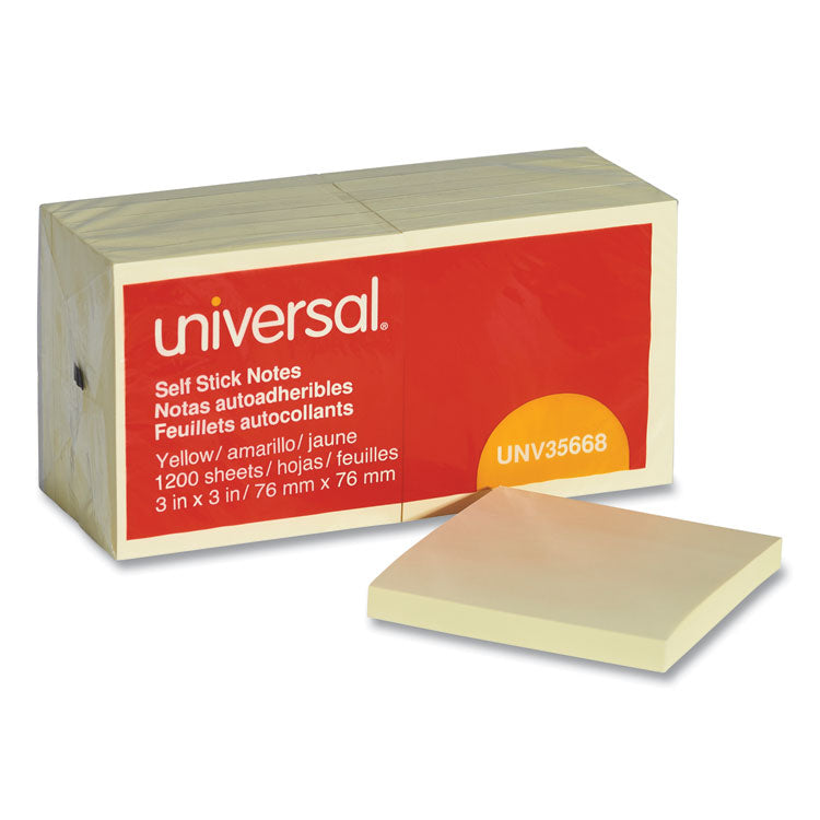 Universal - Self-Stick Note Pads, 3" x 3", Yellow, 100 Sheets/Pad, 12 Pads/Pack